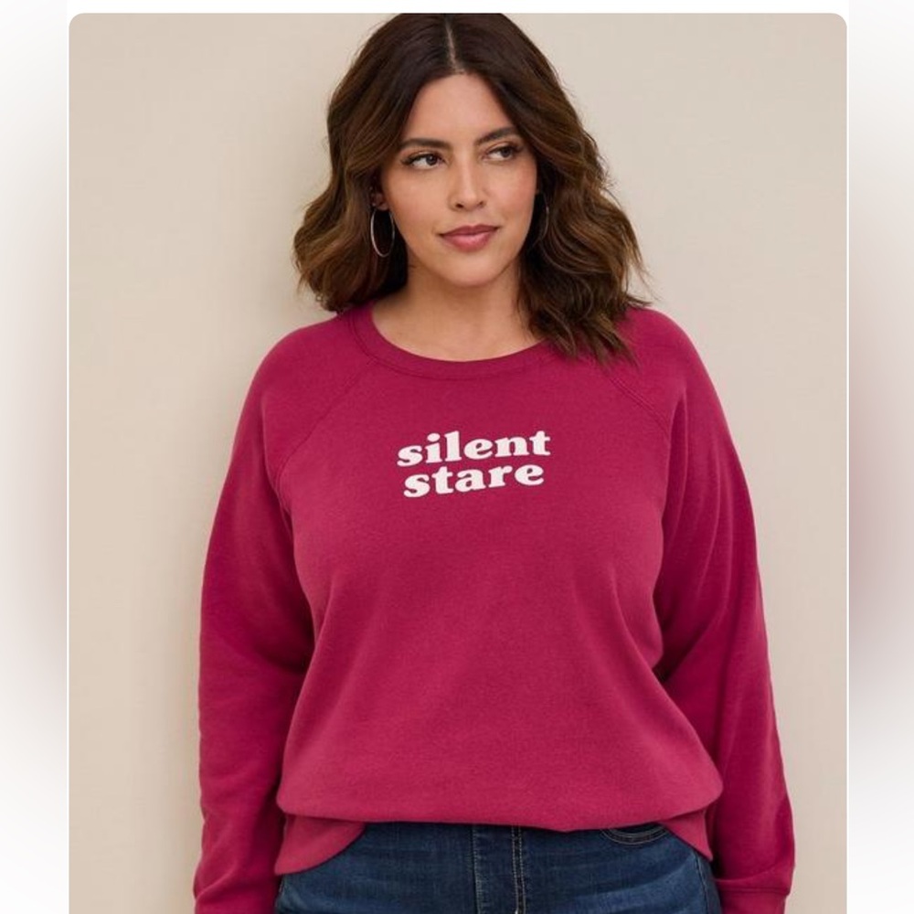 NWT Torrid silent stare cozy long sleeve fleece sweatshirt burgundy size 2x - Picture 3 of 9